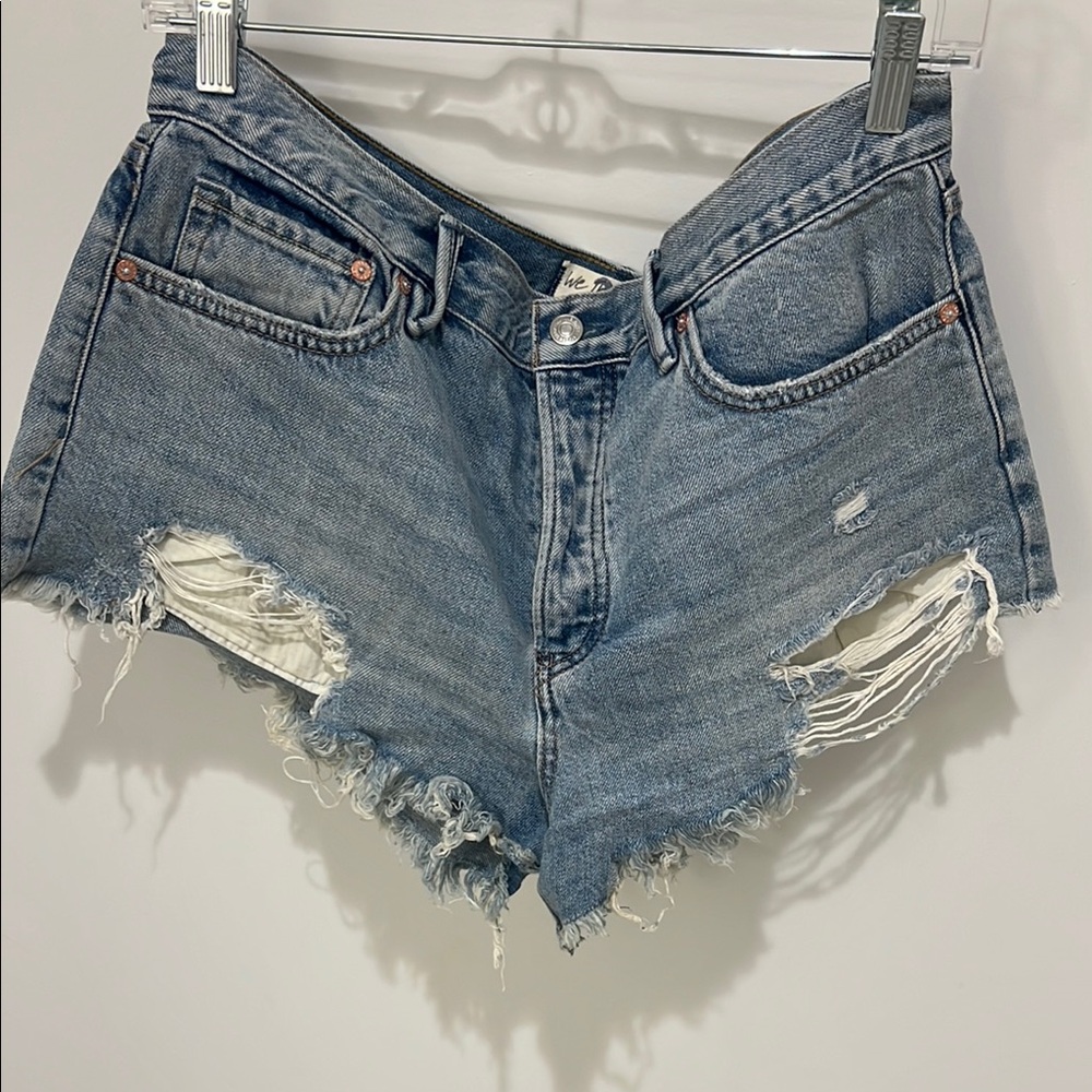 We The Free Blue Distressed Jean Shorts